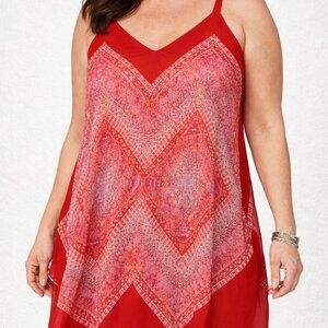 My Michelle Summer Dress XL Red Cream Floral Sleeveless Handkerchief Hem Lining